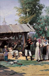 Russian Soldiers in a Country Village