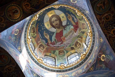 Christ Pantocrator under the Central Dome of the Church of the Savior on Spilled Blood in St. Petersburg