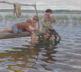 Boys Fishing off a Pier