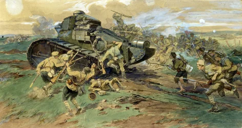 The Capture of a Tank in the Crimea. Battle Scene During the Russian Civil War (1917-1923)