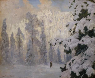 Hunter Skiing in Winter Landscape