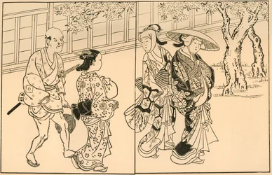 Three women and male servant