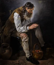 Winter. Old Man Warming His Hands at a Brazier