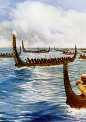 Head hunters setting out on a raid, 1908