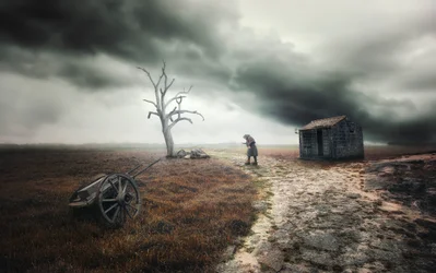 Solitary Figure Stormy Sky