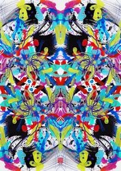 Zen Ink Blue Red Yellow Floral Pattern