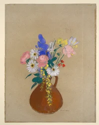 Bouquet of Flowers in a Brown Earthenware Vase