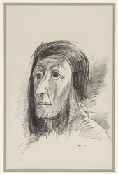 Head Framed by Black Hair with Wide-Open Eyes