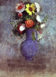 Still life of flowers in a blue vase