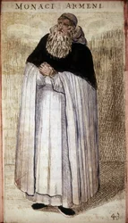 Armenian Monk. Wood Engraving. 16th Century