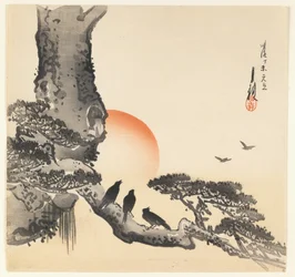 Crows on a Tree Trunk (Meiji Period, c.1890-1910)