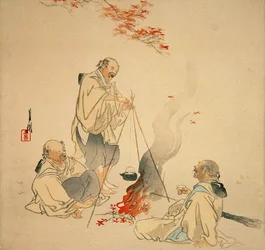Drinking Sake under a Maple Tree, c.1890s-1900s
