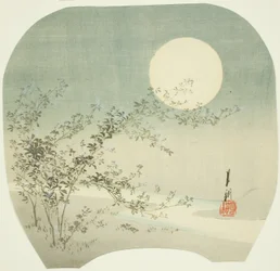 Full Moon and Autumn Flowers by the Stream