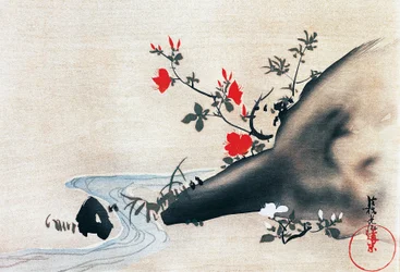 Azaleas and stream, kakemonos (hung scrolls) painted on silk