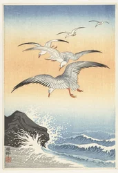 Five Seagulls Above a Stormy Sea