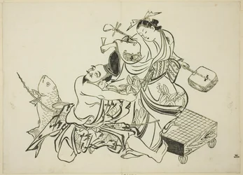 Ebisu Flirting with a Courtesan, No. 3 from a Series of 12 Prints