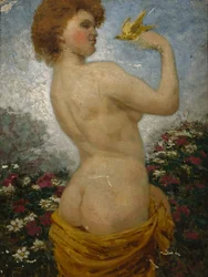 Naked Woman with a Bird in the Green