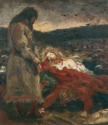 Tore Hund by the dead body of Olaf the Holy at Stiklestad
