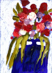 Colorful Flowers Blue Vase