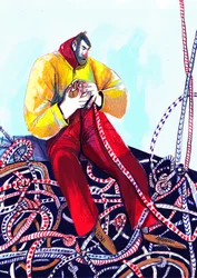 Focused Sailor Untangling Ropes