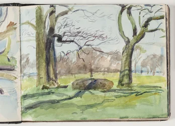 Two Large Trees; Grove and Sea in the Background