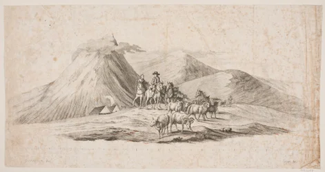 Icelandic Landscape with Sheep and Riders