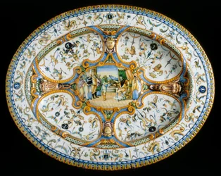 Tray with grotesques from the Orazio Fontana workshop conserved in the Museo Nazionale del Bargello, Florence