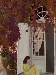 Quiet Reader Under Bougainvillea