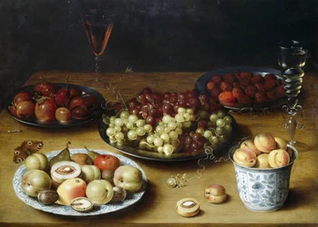 Still life with fruit and glasses