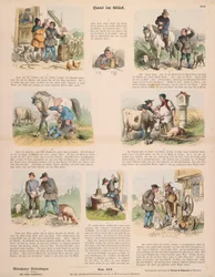 Hans in Luck (after the Brothers Grimm) broadsheet published by Gustav Weise, Stuttgart, 1860