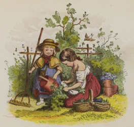 Two girls gardening