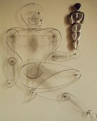 Homo, wire figure with rear view figure in its hand