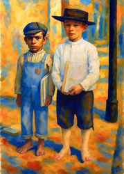 Barefoot Schoolboys with Books