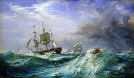 A man at sea, launching aid from the HMS 