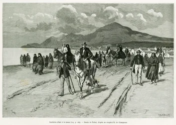 Islanders going to mass. Engraving by Tofani, to illustrate the story 