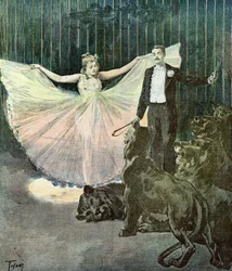 Miss Sandows in the Lion Cage