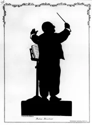 Silhouette of Anton Bruckner (1824-96), Austrian composer, conducting