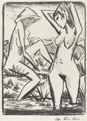 Standing Girl in Water and the Other Sitting on Shore