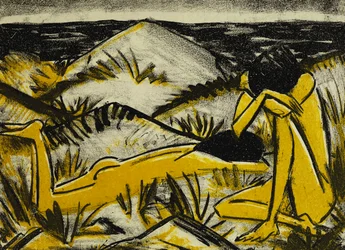 Dunes One Sitting and Girl Lying Down