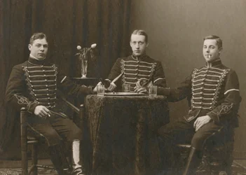 Three young uniformed cavalrymen, Malmö, Sweden