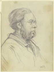 Bust Portrait of a Man Facing Left with Forked Beard and Glasses
