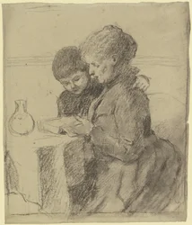 Luise Scholderer reading a book together with her son Victor