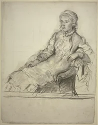 Miss Cobden in the armchair