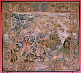Flemish Tapestry. Series Triumphs and Battles of Archduke Albert. Battle in the Trenches of Hulst. Fifth Tapestry in the Series. Model Otto van Veen and Hans I Snellinck. Ca 1597-1598
