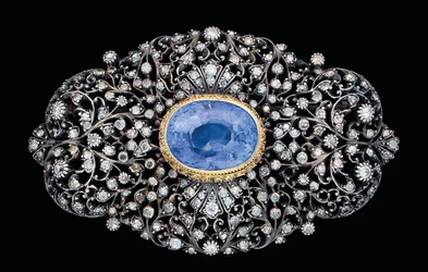 Ottoman diamond and sapphire inset brooch