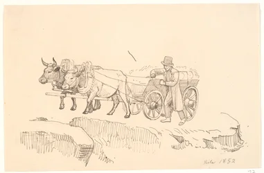 A Farmer Walking Beside His Ox Cart