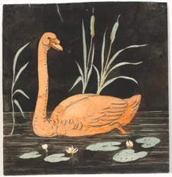 A swan on a black background. Decorative design.