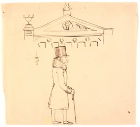 Caricature of a Fur-Clad Gentleman Outside Casino