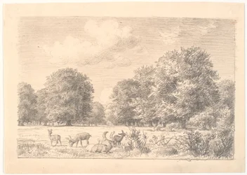 Scene from Dyrehaven with Deer in a Clearing