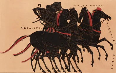 Print of the Decoration on a Greek Amphora, showing Aphrodite driving Poseidon in a Chariot